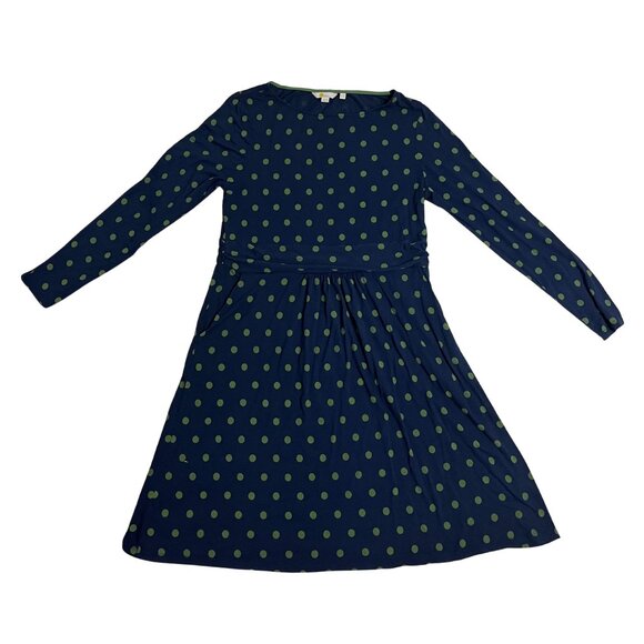 Boden Abigail Jersey Midi Dress Navy Blue Green Polka Dot 12P - Picture 3 of 7